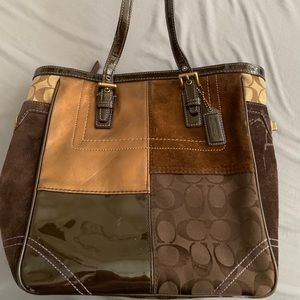 Brown patchwork Coach handbag